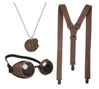 P'TIT CLOWN - 50493 - Set Accessoires Déguisement Steampunk - Bretelles, Collier, Lunettes de Soudeur - Pour Carnaval, Fêtes à Thèmes, Halloween, Nouvel An, EVG, EVJF, Soirées Costumées - Adulte