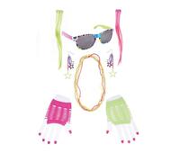P'TIT Clown - 50561 - Set Complet Accessoires Déguisement Années 80, Fluo - Mèches, Boucles d'oreilles, Lunettes, Mitaines, Collier - pour Carnaval, Fêtes à Thèmes, Festivals, Prides, EVJF, EVG