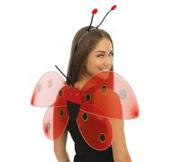 P'TIT Clown - 52310- Set de Coccinelle, Ladybug Set - Costume, Déguisement Adulte - Rouge et Noir, 38x45 cm - Serre-tête, Ailes - pour Carnaval, Soirées à Thèmes, Halloween, Cosplay - Unisexe