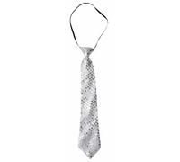 P'TIT CLOWN - 60241 - Cravate Sequins avec Élastique Brillante - Glitter Tie - Accessoire de Déguisement - Parfait pour Carnaval, Soirées Costumées, Fêtes à Thèmes, Nouvel An - Adulte - Argent
