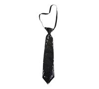 P'TIT CLOWN - 60242 - Cravate Sequins avec Élastique Brillante - Glitter Tie - Accessoire de Déguisement - Parfait pour Carnaval, Soirées Costumées, Fêtes à Thèmes, Nouvel An - Adulte - Noir