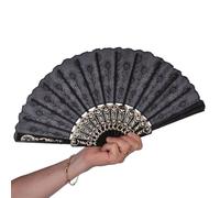 P'TIT Clown - 62452 - Éventail Pliable Brodé - Accessoire de Déguisement - Nouvel an, Chinois, Japon, Asie, pour Carnaval, Fêtes à Thèmes, Costumées, Cosplay, Manga, Halloween - Noir- Ø 45 cm