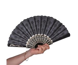 P'TIT Clown - 62452 - Éventail Pliable Brodé - Accessoire de Déguisement - Nouvel an, Chinois, Japon, Asie, pour Carnaval, Fêtes à Thèmes, Costumées, Cosplay, Manga, Halloween - Noir- Ø 45 cm
