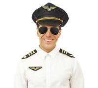 P'TIT CLOWN - 66643 - Set Accessoires Déguisement Police d'Avion Adulte - Casquette, Lunettes, Insigne, Épaulettes - Pour Carnaval, Fête à Thème, Halloween, Nouvel an, EVG, EVJF, Soirée Costumée