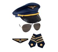 P'TIT CLOWN - 66643 - Set Accessoires Déguisement Police d'Avion Adulte - Casquette, Lunettes, Insigne, Épaulettes - Pour Carnaval, Fête à Thème, Halloween, Nouvel an, EVG, EVJF, Soirée Costumée