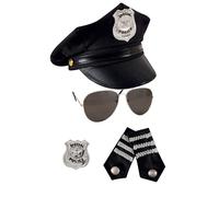 P'TIT Clown - 66644 - Set Accessoires Déguisement Policier Adulte - Casquette, Lunettes, Insigne, Épaulettes - pour Carnaval, Fêtes à Thèmes, Halloween, Nouvel an, EVG, EVJF, Soirées Costumées