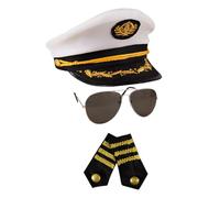 P'TIT Clown - 66645 - Set Accessoires Déguisement Capitaine de Bateau Adulte - Casquette, Lunettes, Insigne, Épaulettes - pour Carnaval, Fête à Thème, Halloween, Nouvel an, EVG, EVJF, Soirée Costumée
