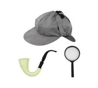 P'tit Clown - 66678 - Set de Détective, Inspecteur, Sherlock Holmes - Accessoires de Déguisement - Casquette, Pipe, Loupe - pour Carnaval, Fêtes à Thèmes, Nouvel an, Anniversaire, Soirées Costumées
