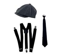 P'tit Clown - 66684 - Set de Déguisement Gangster Peaky Blinders Adulte - Bérét, Cravate, Bretelles - Parfait pour Carnaval, Fêtes à Thèmes, Soirées Costumées, Nouvel an, Halloween, Années 20