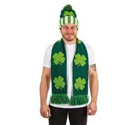 P'TIT CLOWN - 66688 - Bonnet et Écharpe St Patrick - Accessoires de Déguisement parfaits pour les Évènements sur le Thème de l'Irlande - Adulte, Hommes - Acrylique - Vert