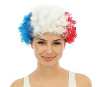 P'TIT CLOWN - 67001 - Perruque Courte Frisée - Short Curly Wig - Accessoire de Déguisement - Carnaval, Supporters, Evènements Sportifs - Cheveux Synthétiques - Unisexe - Bleu, Blanc, Rouge