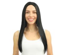 P'TIT CLOWN - 68039 - Perruque Longue Raide Femme - Long Wig - Accessoire de Déguisement pour Carnaval, Fêtes à Thèmes, Soirées Costumées, Cheveux Synthétiques - Adulte - 60 cm - Noir