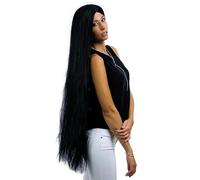 P'TIT CLOWN - 68046 - Perruque Longue Raide Femme - Long Wig - Accessoire de Déguisement pour Carnaval, Fêtes à Thèmes, Soirées Costumées, Cheveux Synthétiques - Adulte - 100 cm - Noir