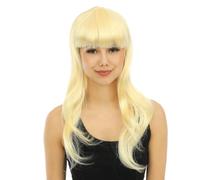 P'TIT CLOWN - 68060 - Perruque Longue Raide à Frange - Long Fringed Wig - Pour Carnaval, Fêtes à Thèmes, Soirées Costumées, Cosplay, Manga, Halloween - Adulte Femme - Cheveux Synthétiques - Blond