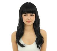 P'TIT CLOWN - 68061 - Perruque Longue Raide à Frange - Long Fringed Wig - Pour Carnaval, Fêtes à Thèmes, Soirées Costumées, Cosplay, Manga, Halloween - Adulte Femme - Cheveux Synthétiques - Noir