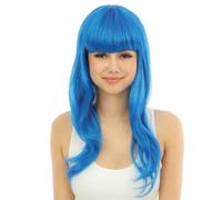 P'TIT CLOWN - 68066 - Perruque Longue Raide à Frange - Long Fringed Wig - Pour Carnaval, Fêtes à Thèmes, Soirées Costumées, Cosplay, Manga, Halloween - Adulte Femme - Cheveux Synthétiques - Bleu