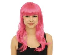 P'TIT CLOWN - 68067 - Perruque Longue Raide à Frange - Long Fringed Wig - Pour Carnaval, Fêtes à Thèmes, Soirées Costumées, Cosplay, Manga, Halloween - Adulte Femme - Cheveux Synthétiques - Rose