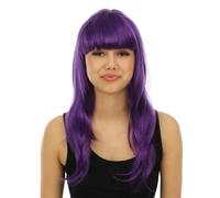 P'TIT CLOWN - 68069 - Perruque Longue Raide à Frange - Long Fringed Wig - Pour Carnaval, Fêtes à Thèmes, Soirées Costumées, Cosplay, Manga, Halloween - Adulte Femme - Cheveux Synthétiques - Violet