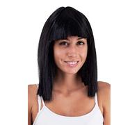 P'TIT CLOWN - 68091 - Perruque Mi-Longue Raide avec Frange - Accessoire de Déguisement - Pour Carnaval, Fête à Thème, Halloween, Manga, Cosplay, Festival, Nouvel An - Cheveux Synthétiques - Noir