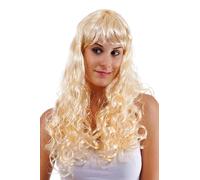 P'TIT CLOWN - 68112- Perruque Femme Longue Bouclée avec Frange - Long Fringed Wig - Carnaval, Fêtes à Thèmes, Soirées Déguisées, Halloween, Nouvel An, Cosplay, Manga - Cheveux Synthétiques - Blond
