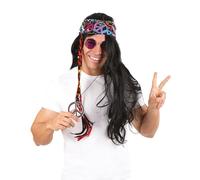 P'TIT CLOWN - 68604 - Perruque Hippie Lisse - Hippie's Wig - Accessoire de Déguisement - Carnaval, Festival, Pride, Nouvel An, Halloween, Fête à Thème - Cheveux Synthétiques - Noir