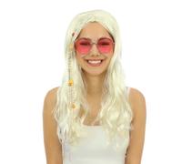 P'TIT CLOWN - 68651 - Perruque Hippie Lisse - Hippie's Wig - Accessoire de Déguisement - Carnaval, Festival, Pride, Nouvel An, Halloween, Fête à Thème - Cheveux Synthétiques - Blond