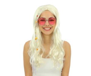 P'TIT CLOWN - 68651 - Perruque Hippie Lisse - Hippie's Wig - Accessoire de Déguisement - Carnaval, Festival, Pride, Nouvel An, Halloween, Fête à Thème - Cheveux Synthétiques - Blond