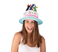 P'TIT CLOWN - 70371 - Chapeau Musical Happy Birthday - Forme Gâteau d'Anniversaire, Bougies - Musical Happy Birthday's Hat - Pour Fête d'Anniversaire - Piles incluses - Velours Multicolore - Adulte
