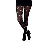 P'TIT Clown - 74173 - Collant Noir Têtes de Père Noël - Adulte - Accessoire Déguisement Mère Noel, Miss Santa - pour Compléter Tenue Fêtes de Fin d'Année, Christmas, Xmas - Polyester - Taille Unique