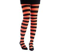 P'tit Clown - 74711 - Collant Opaque Femme - Rayé - Noir, Orange Fluo - Accessoire Fantaisie pour Déguisement Carnaval, Halloween, Fêtes Costumées et Évènements à Thème - Taille Unique
