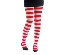 P'tit Clown - 74716 - Collant Opaque Femme - Rayé - Blanc, Rouge - Accessoire Fantaisie pour Déguisement Carnaval, Halloween, Fêtes Costumées et Évènements à Thème - Taille Unique