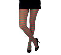 P'tit Clown - 74722 - Collant Femme Opaque rayé Vert et Rouge - Adulte - Accessoire Déguisement Fêtes de Fin d'Année, Christmas, Xmas, Halloween, Carnaval - Polyester - Taille Unique