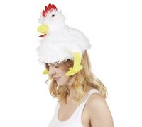 P'tit Clown - 75230 - Chapeau Poule - Couvre-chef Effet Fourrure - Accessoire Déguisement Carnaval, Halloween, Cosplay, Fêtes à Thèmes, Soirée Déguisées, EVG, EVJF - Blanc