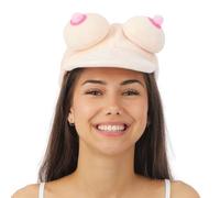 P'TIT CLOWN - 75800 - Casquette Seins, Nichons, Nibards - Breast, Boobs Cap - Accessoire de Déguisement - Humour, Carnaval, EVG, EVJF, Fêtes à Thèmes, Anniversaire, Nouvel An - Velours Beige - Adulte