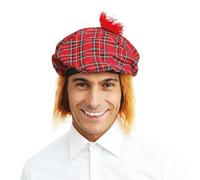P'TIT CLOWN - 77310 - Béret écossais avec cheveux - Scottish Beret - Accessoire de Déguisement - Rugby Tam O'Shanter - Chapeau tartan rouge + Parfait pour Carnaval, St Patrick's Day, Fêtes à Thèmes
