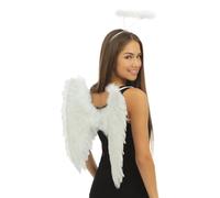 P'TIT Clown - 80161 - Ailes d'ange en Plumes - Angel Wings in Feathers - Accessoire Déguisement Adulte Femme - Cupidon, Messager - Carnaval, Fêtes à Thèmes, Halloween, Cosplay - 50x50 cm - Blanc