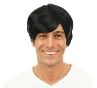 P'TIT CLOWN - 81116 - Perruque Courte avec Raie - Short Cut Wig - Look Nick, Surfeur, Boys Band - Parfait pour Carnaval, Fêtes à Thèmes, Soirées Costumées, Halloween, Manga, Cosplay - Adulte - Noir