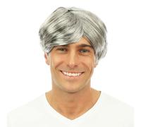 P'TIT CLOWN - 81117 - Perruque Courte avec Raie - Short Cut Wig - Look Nick, Surfeur, Boys Band - Parfait pour Carnaval, Fêtes à Thèmes, Soirées Costumées, Halloween, Manga, Cosplay - Adulte - Gris