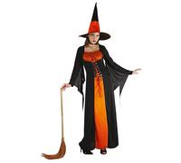 P'TIT CLOWN - 86928 - Déguisement de Sorcière Femme - Noire et Orange - Costume pour Adulte Parfait pour Halloween, Soirée Gothique, Cosplay, Carnaval, Fêtes Costumées - Taille L/XL