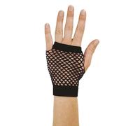 P'tit Clown - 90313 - Mitaines en Résille Courtes Fantaisies - Sans Doigts - Accessoire de Déguisement - Pour Carnaval, Fêtes à Thèmes, Halloween, Nouvel An - Adulte, Taille Unique - Noir - La Paire