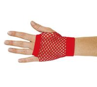 P'tit Clown - 90315 - Mitaines en Résille Courtes Fantaisies - Sans Doigts - Accessoire de Déguisement - Pour Carnaval, Fêtes à Thèmes, Halloween, Nouvel An - Adulte, Taille Unique - Rouge - La Paire