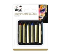 P'TIT CLOWN - 90470 - Lot de 6 Crayons Gras Maquillage Visage - Make-up - Enfant - Adulte - Peinture Corporelle - Lavable - Non Toxique - Halloween, Carnaval, Anniversaire, Cosplay, Kermesse, Festif