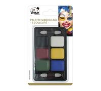 P'TIT CLOWN - 91011 - Palette de Maquillage Fard Gras - 6 Couleurs - 2 Pinceaux - Make-up - Enfant - Adulte - Peinture Visage - Non Toxique - Halloween, Carnaval, Anniversaire, Cosplay, Kermesse