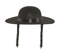 P'TIT CLOWN - 91041 - Chapeau de Rabbin - Rabbi's Hat - Imitation lainage Rabbi Jacob - Accessoire de Déguisement pour Carnaval, Fêtes à Thèmes, Soirées - Noir avec Cheveux - Taille Unique - Adulte
