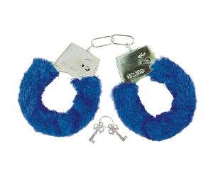 P'tit Clown - 91291 - Menottes avec Fourrure - Clés Fournies - Idéales pour EVJF, EVG, Saint Valentin - Parfaites pour Ajouter Une Touche de Fun et de Folie à Votre Évènement - Bleu