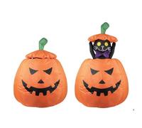 P'TIT CLOWN - 91470 - Automate Halloween Citrouille gonflable avec chat lumineux et animé - 120 cm - Piles non incluses
