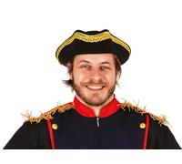 P'tit Clown - 91491 - Chapeau Tricorne Feutre - Pirate, Corsaire, Capitaine - Accessoire de Déguisement - Pour Carnaval, Fêtes à Thèmes, Soirées Costumées, Halloween - Adulte Unisexe - Noir Galon Or