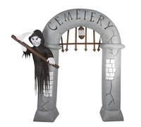 P'TIT CLOWN - 91507 - Entrée de Cimetière Géante Gonflable - Lumineux - Gonfleur Intégré - Décoration Intérieure et Extérieure pour Halloween - Fonctionne sur Secteur - 2,40 m de Haut