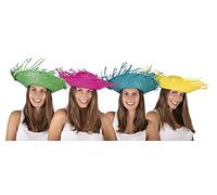 Chapeau Paille Hawaien Couleurs Vert, Jaune, Rose Et Bleu - Bleu - Unique jaune