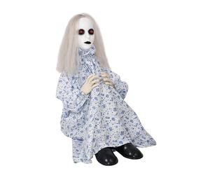 P'tit Clown - 98065 - Automate Halloween Poupée Angoissante à Poser - Animatronique - Animatronic - Décoration Animée, Sonore et Lumineuse - Piles (3xAA) Non incluses - 64 cm